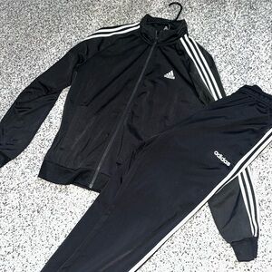 Adidas Black Tracksuit with White Stripes - Full Set